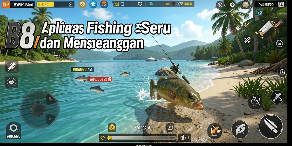 Tampilan permainan B8VIP dengan aksi menangkap ikan yang seru.
