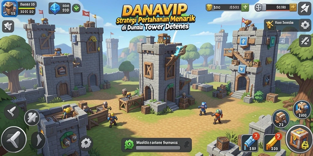 Screenshot utama gameplay Tower Defense yang menarik.