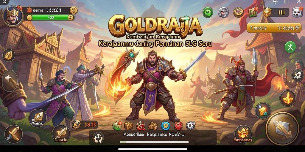 Tangkapan layar menunjukkan gameplay seru di GOLDRAJA dengan strategi membangun kerajaan.