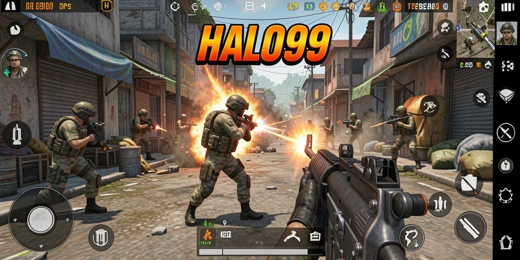 Screenshot gameplay HALO99 menampilkan aksi seru dalam TPS.
