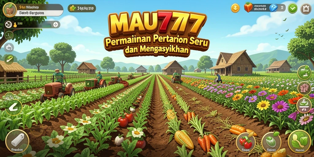 Tangkapan layar gameplay MAU777 menampilkan ladang yang indah dan aktivitas bertani yang seru.