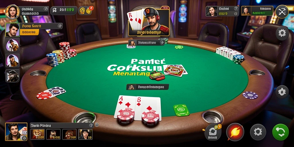 Tampilan gameplay seru di aplikasi RP8 dengan pemain poker lainnya.