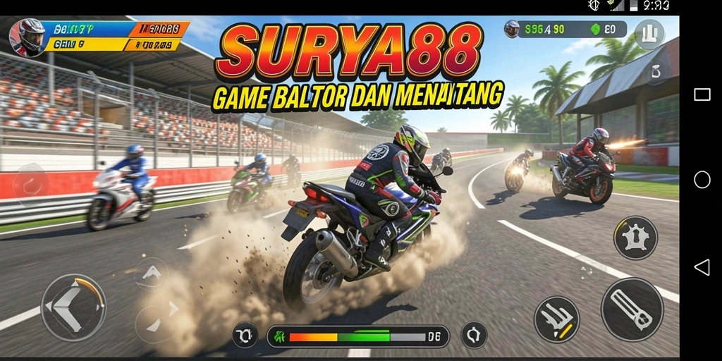 Screenshot SURYA88 menampilkan aksi balap motor yang mendebarkan.