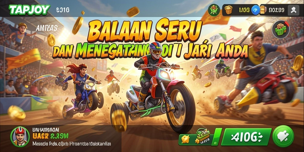 Screenshot menampilkan aksi balapan seru dalam TAPJOY dengan detail kendaraan yang mengesankan.