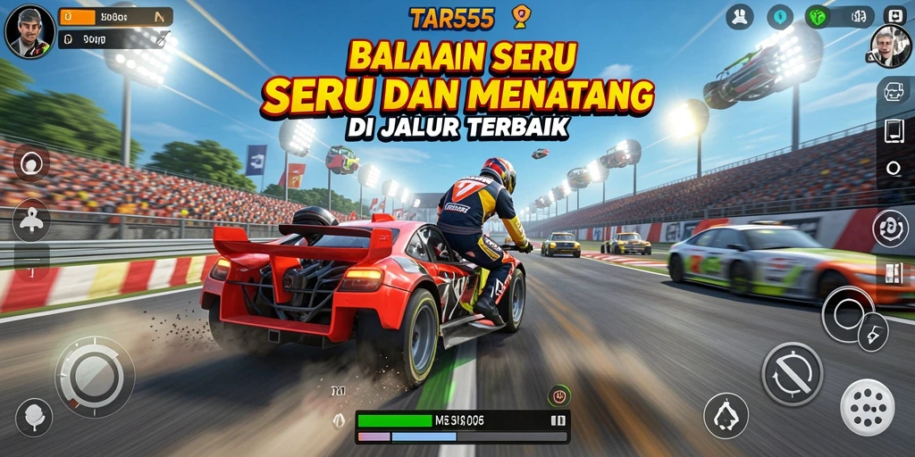 Screenshot TAR555 menampilkan momen balap yang mendebarkan di trek berbukit.